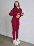 Autumn Winter Women Fashion Solid Color Sweater Trousers Knitting Two-Piece Set