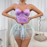 Sexy Lingerie Lace Pearl Strap Top Short Skirt Thong Three-Piece Set