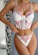 Women Flower Embroidery Cross Lace-Up Sexy Lingerie Two Piece Set