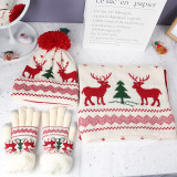 Christmas elk snowflake knitting scarf gloves hat Three-Piece