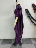 Pleated Loose Slit V-Neck Maxi Dress