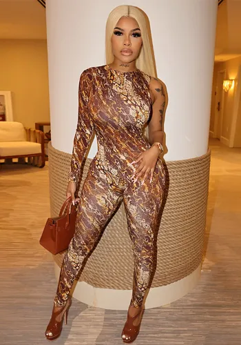 Women Sexy Printed Long Sleeve Jumpsuit