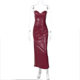 Women Sexy Strapless Off Shoulder Slit Dress