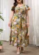 Plus Women Round Neck Single-breasted Printed Shirt Dress
