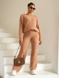 Autumn Winter Solid Color Women's Round Neck Long Sleeve Fleece Top Trousers Two Piece Set