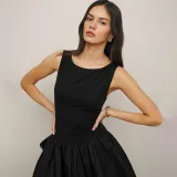Summer Solid Color Round Neck Sleeveless Patchwork Slim Fashion Short Dress