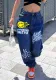 Women Letter Printed Casual Wide-leg Denim Pants