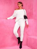Autumn Winter Round Neck Long Sleeve Sweater Woolen Trousers Two Piece Set