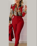 Spring Women's Clothing Long Sleeve Fashion Casual Printed Shirt High Waist Career Pants Set