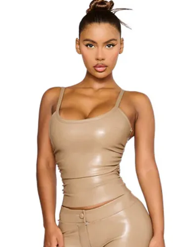 Women Strapless Solid PU-Leather Top