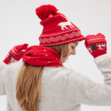 Christmas elk snowflake knitting scarf gloves hat Three-Piece