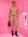 Autumn Winter Round Neck Long Sleeve Sweater Woolen Trousers Two Piece Set