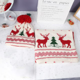 Christmas elk snowflake knitting scarf gloves hat Three-Piece