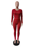 Ribbed Elastic Yoga Sports Women's Tight Slim Two Piece Pants Set