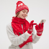 Christmas elk snowflake knitting scarf gloves hat Three-Piece