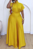 Satin Lace-Up Flying Sleeve Top Wide-Leg Pants Two-Piece Set
