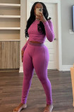 Ribbed Elastic Yoga Sports Women's Tight Slim Two Piece Pants Set