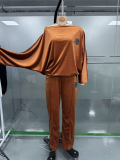Women's Spring And Autumn Solid Color Velvet Round Neck Bat Sleeves Casual Two-Piece Pants Sets