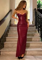 Women Sexy Strapless Off Shoulder Slit Dress