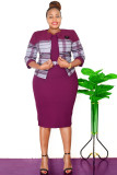 African Plus Size Women's Autumn Coat Dress Career Two-Piece Set