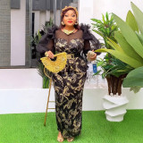 African Women's Plus Size High Waist Fashion Sequin Christmas Party Dress