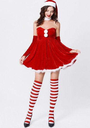 Christmas Uniform Party Costume Red Strapless A-Line Dress