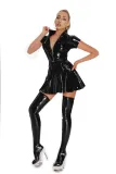 Sexy Pu Leather Nightclub Short Sleeve Pleated Dress