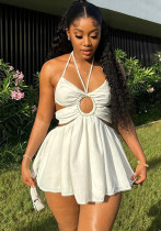 Women's Autumn Halter Neck Tie Beaded High Waist Short Dress