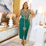 Fashion V-Neck Africa Plus Size Women's Bodycon Dress