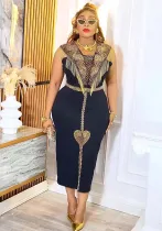Fashion V-Neck Africa Plus Size Women's Bodycon Dress