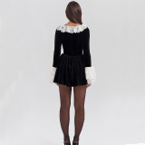 Autumn Fashion Sexy Chic Lace Velvet Long Sleeve A-Line Dress
