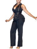 Women's Turndown Collar Sexy Fashion Chain Casual Wide Leg Africa Jumpsuit