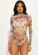 Women's Sexy Winter Hollow Print Long Sleeve Round Neck Slim Bodysuit