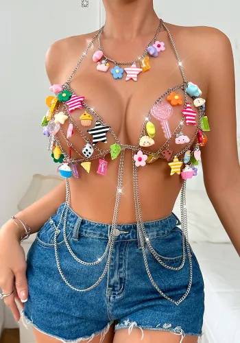 Multi-Color Accessories Halter Neck Strap Body Chain Top