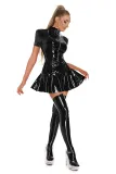 Sexy Pu Leather Nightclub Short Sleeve Pleated Dress