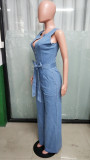 Tight Slim Elastic Waist Straight Loose Denim Jumpsuit