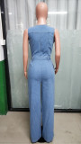 Tight Slim Elastic Waist Straight Loose Denim Jumpsuit