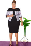 African Plus Size Women's Autumn Coat Dress Career Two-Piece Set