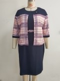 African Plus Size Women's Autumn Coat Dress Career Two-Piece Set