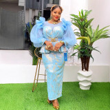 African Women's Plus Size High Waist Fashion Sequin Christmas Party Dress