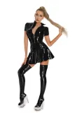 Sexy Pu Leather Nightclub Short Sleeve Pleated Dress