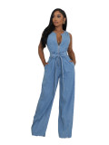 Tight Slim Elastic Waist Straight Loose Denim Jumpsuit