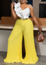 Women's Sexy Ruffle Sleeveless Top Wide Leg Pants Fashion Suit