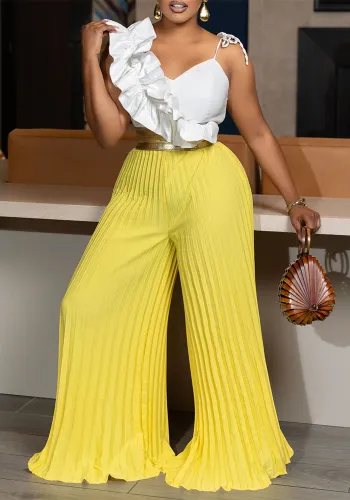 Women's Sexy Ruffle Sleeveless Top Wide Leg Pants Fashion Suit