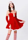 Christmas Uniform Party Costume Red Strapless A-Line Dress