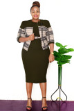 African Plus Size Women's Autumn Coat Dress Career Two-Piece Set