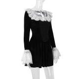 Autumn Fashion Sexy Chic Lace Velvet Long Sleeve A-Line Dress