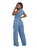 Tight Slim Elastic Waist Straight Loose Denim Jumpsuit
