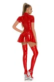 Sexy Pu Leather Nightclub Short Sleeve Pleated Dress