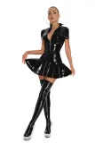 Sexy Pu Leather Nightclub Short Sleeve Pleated Dress